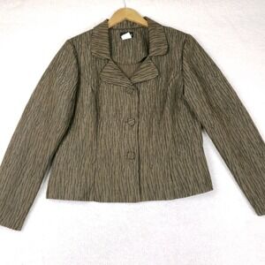 Leslie Fay Womens Blazer Jacket Olive Brown Textured Bark Print Size 14 VTG